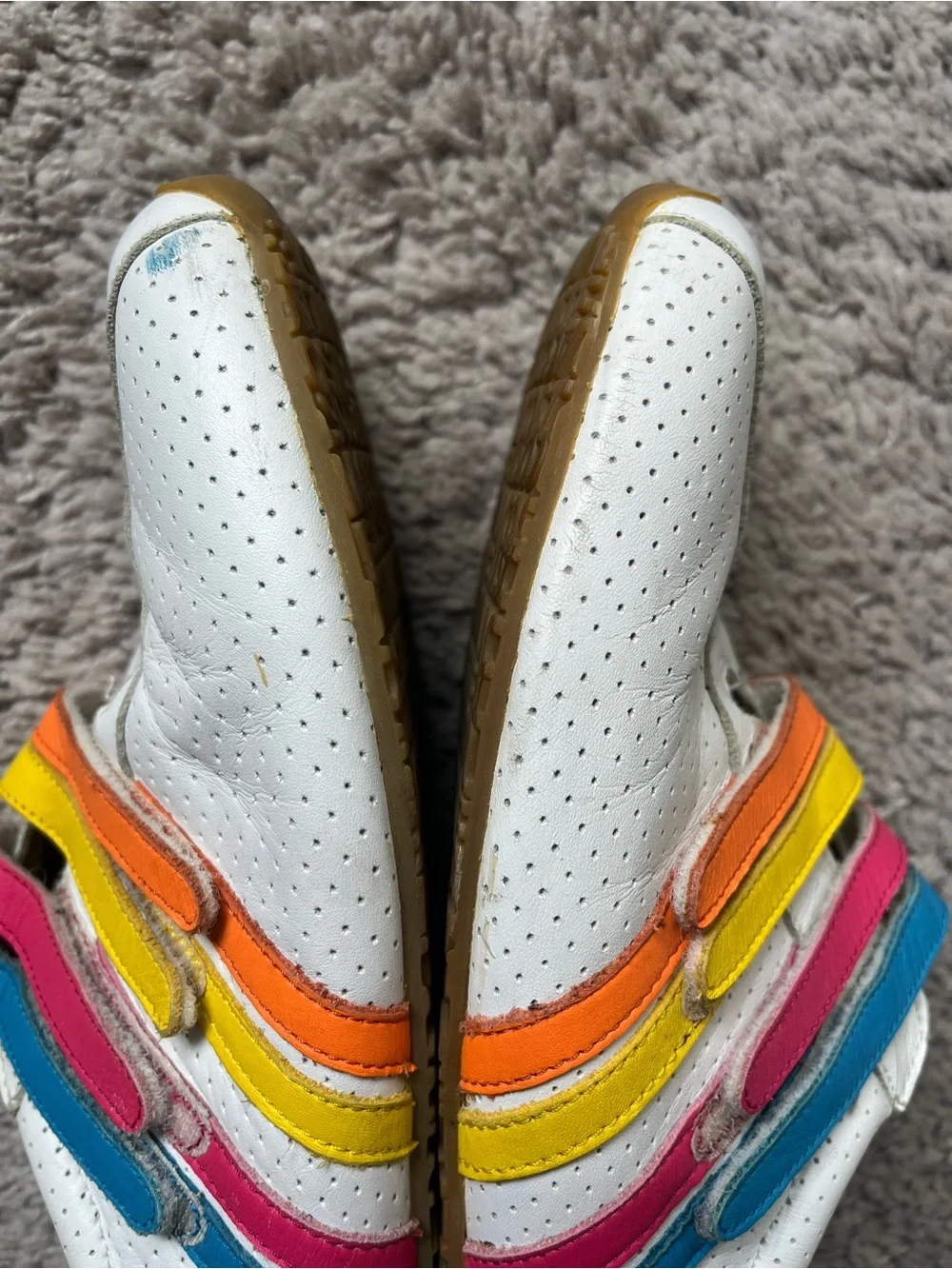 Vintage Lacoste White Sneakers with Rainbow Accent Straps